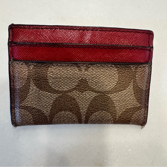 Coach Card Holder Cards Case Signature Canvas Red/Brown 5 slots - Picture 2 of 10